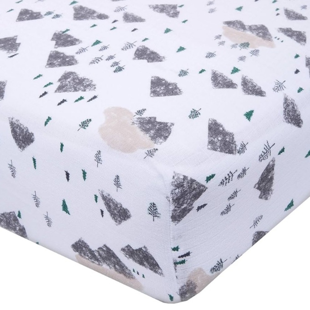 ⚫️ Aden + Anais ⚫️ bear neccesites - scenery - cotton muslin fitted crib sheet